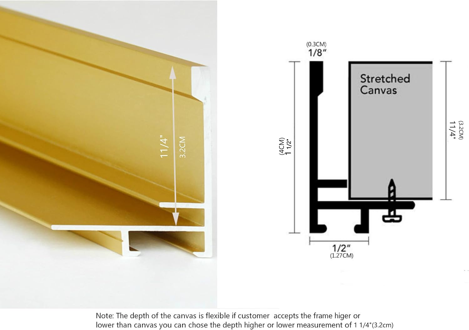 GVS-ART DIY Metal Floating Frame for 20X24 Canvas Painting Art,1 1/4"(3.2cm) Depth, Floater Frame,Mental Frame Kit, Cut to Pieces,Not Include Canvas or Mat. Titannium Gold Frame