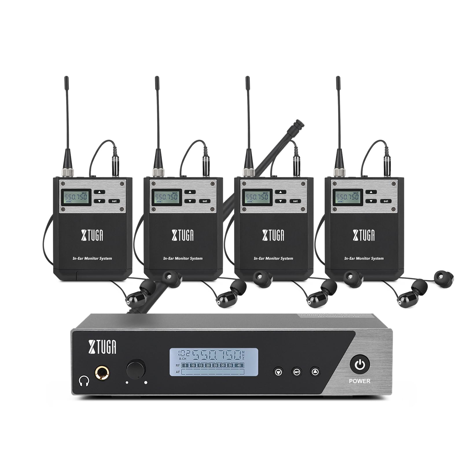 XTUGA Kabelloses In-Ear-Monitorsystem, Mono-Überwachung mit In-Ear-Kopfhörern für Bühne, Studio und Kirche, IEM-System (IEM110-4)