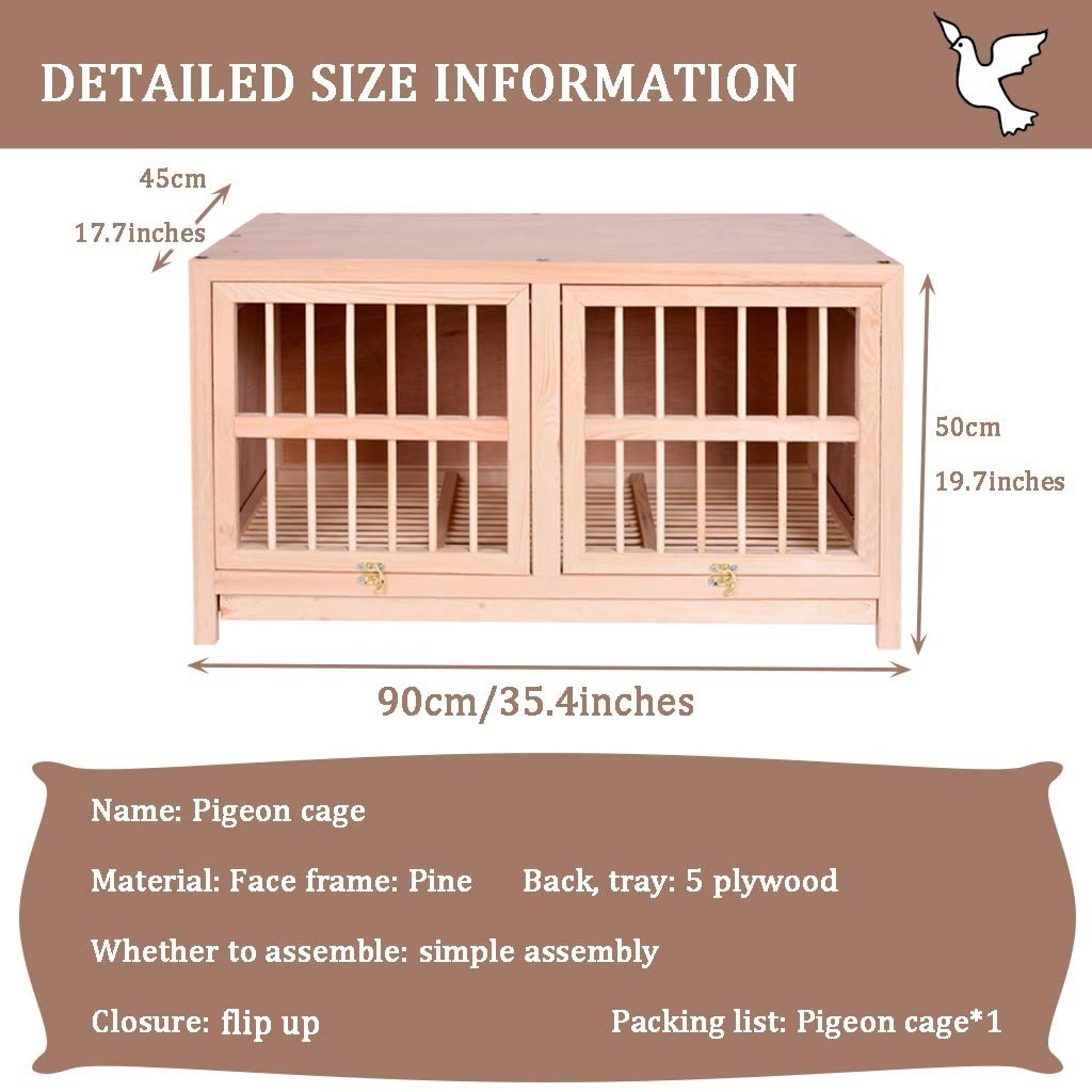 Jaula para pájaros de madera maciza Jaula para palomas resistente, bandeja de estiércol extraíble, aviario para pájaros, paloma portadora, palomar de carreras, caja nido para palomas fácil de instala