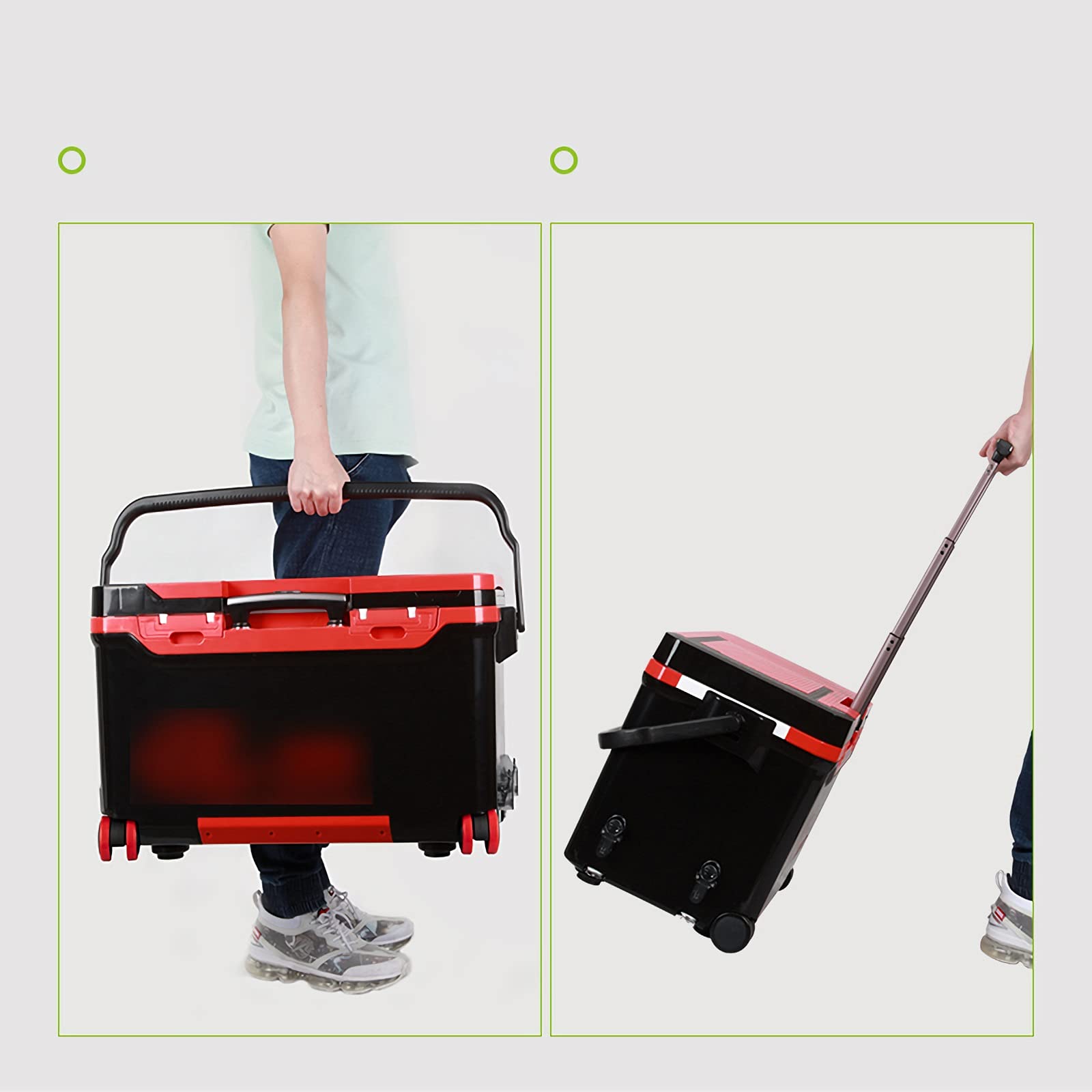Werkzeugkasten, Angelbox, Angelbox, tragbarer Trolley-Koffer mit Rollen, Rückenlehne, anhebbares Bein, kann sitzen, Angeleimer, klein, verdickt, hält frisch, kühler, Angelgerät