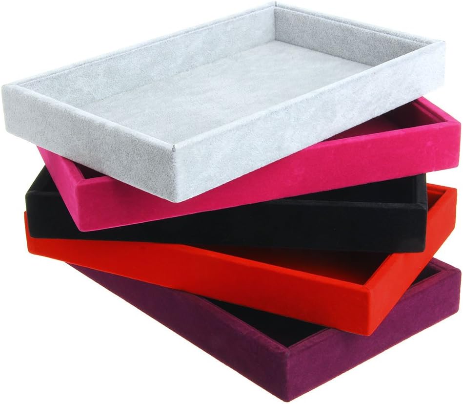 Youngy Velvet Jewelry Tray, Stackable Showcase Display Organizer for Ring Earring Necklace Pendants Bracelet Purple Red