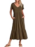 Women's Summer Casual Short Sleeve T Shirts Maxi Dress Flowy V Neck Tiered Beach Vacation Sundress 2025 Outfits