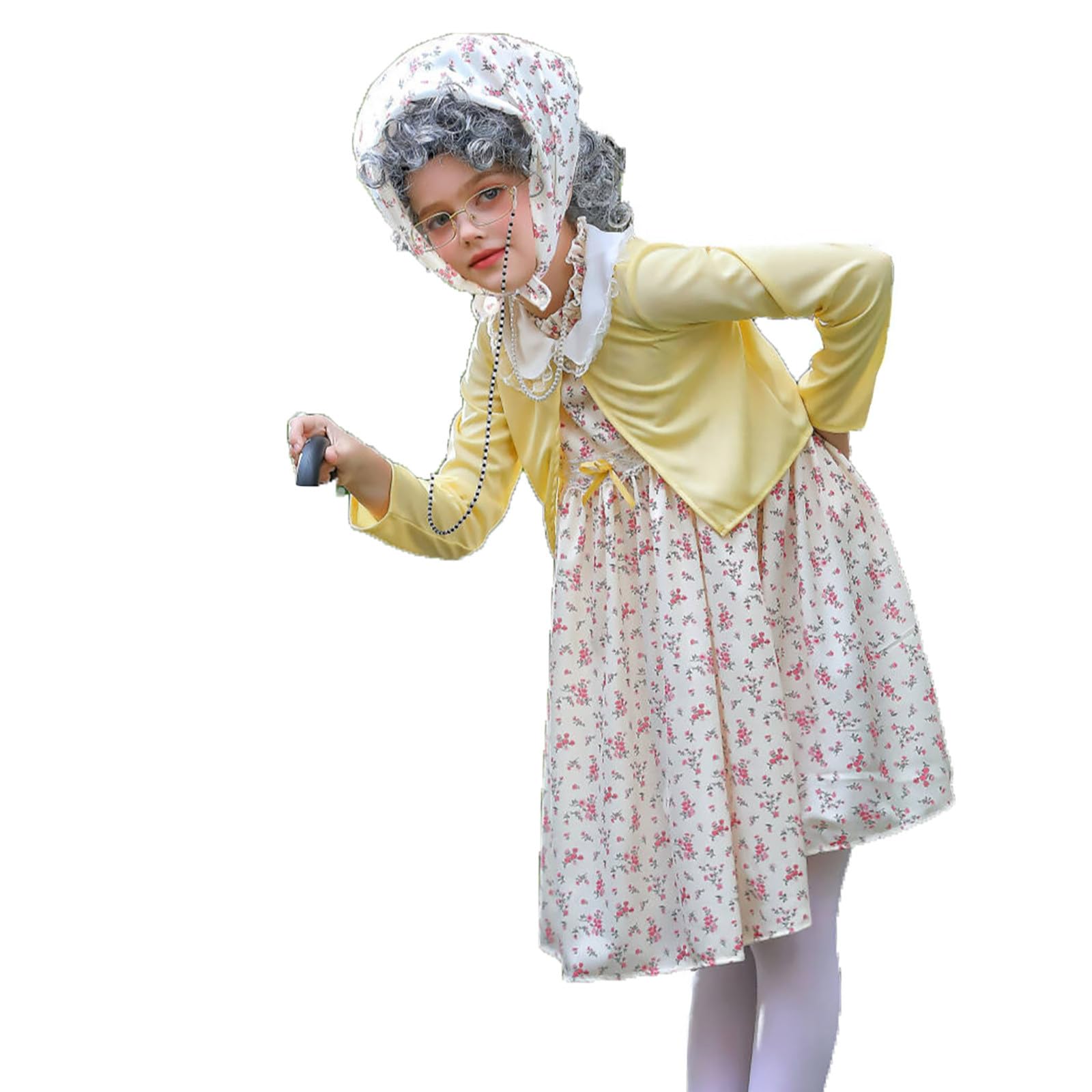Generisch 2026 100 Giorno di Scuola Bambini Vecchia Signora Costume Ragazza Nonna Vestito 100 Anni Nonna