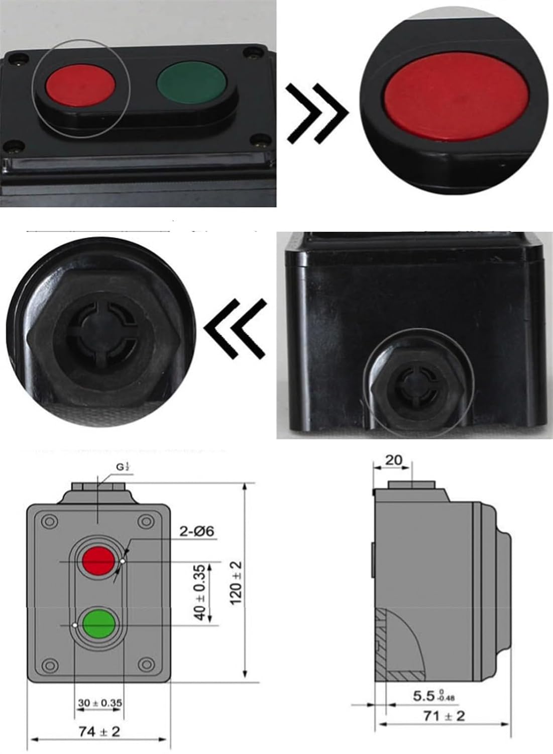 LA4-2H Push Button Switch with Protective Box Control Two Position 2NO 2NC Double Red Green Buttons IP40 1Pcs
