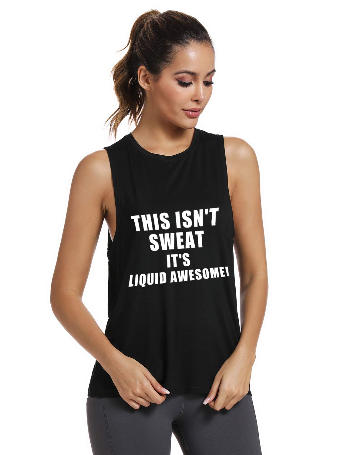 FANNOO Camisetas sin mangas para mujer, con texto divertido para entrenamiento, entrenamiento, espalda cruzada, camisetas sin mangas