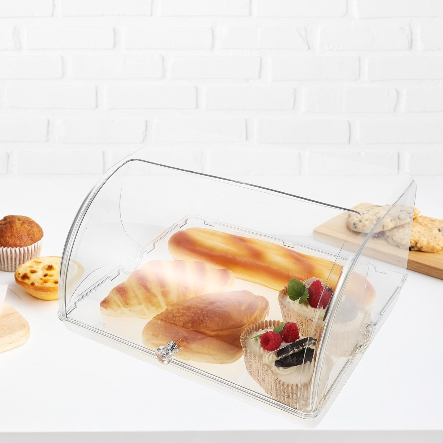 Cabilock Airtight Bread Container with Roll-top Lid Plastic Bread Box for Kitchen Counter Storage Muffins Cookies and Sandwiches