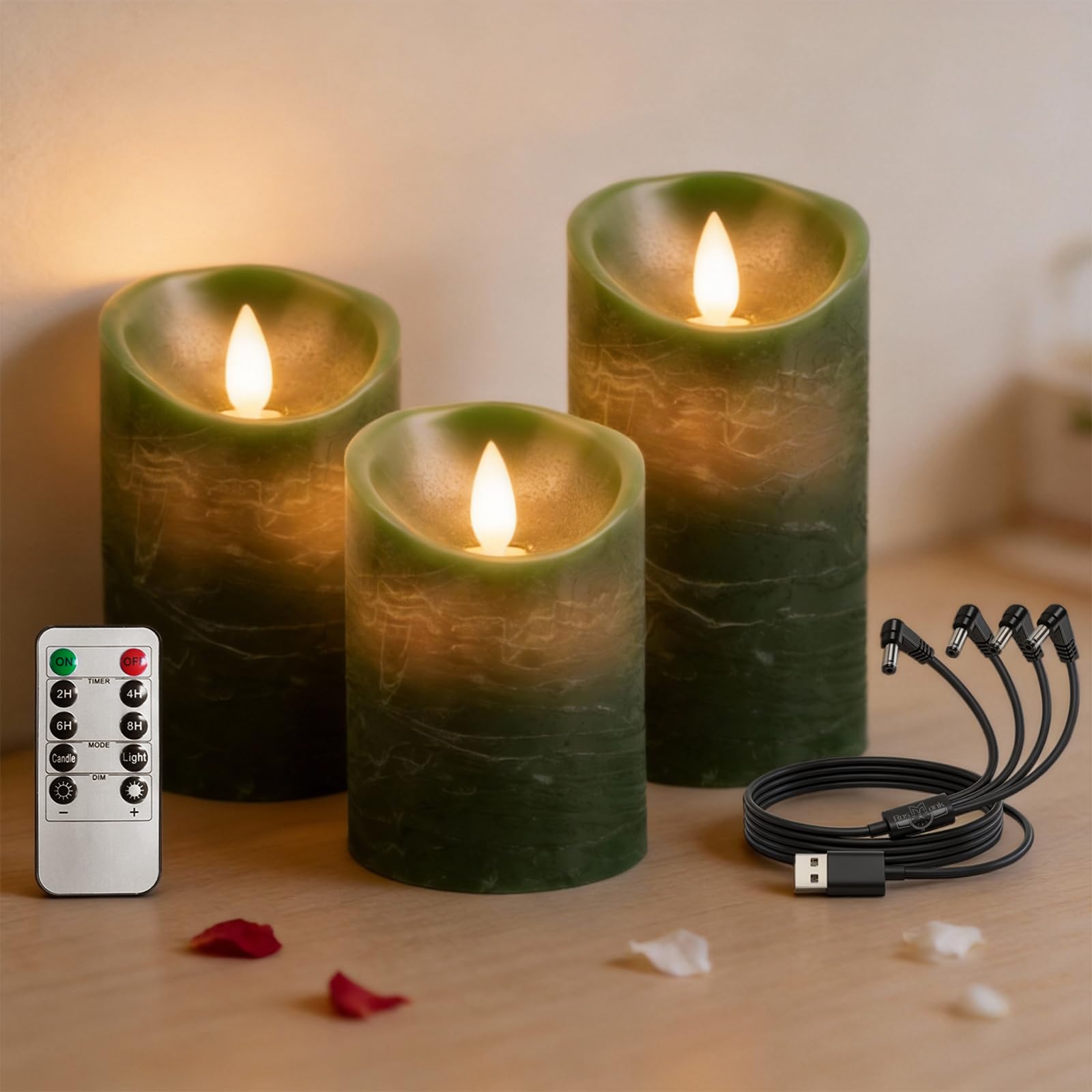 RosMank 3er Set LED-Kerzen, mit 10-Tasten-Fernbedienung, Fla