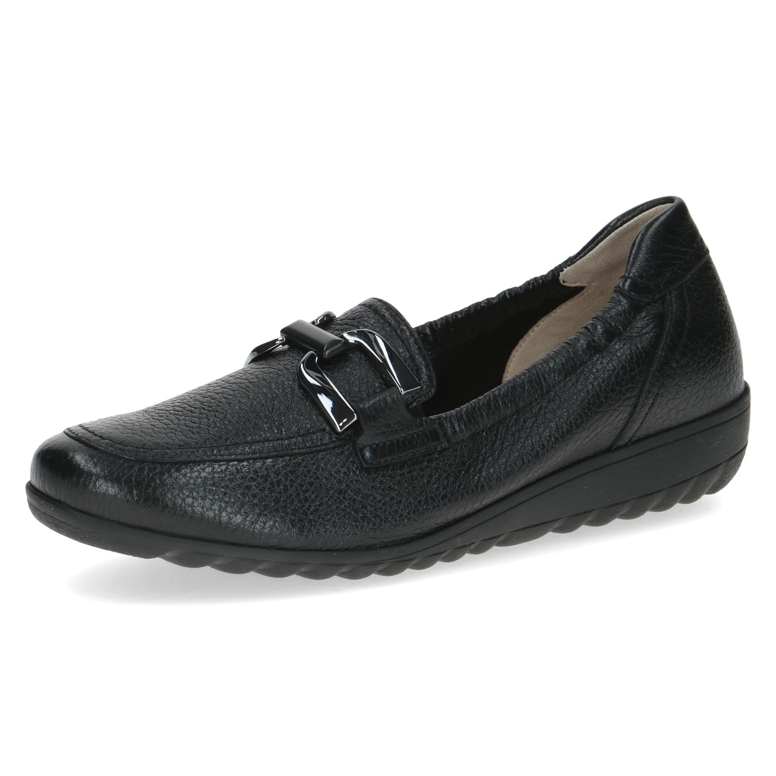 CAPRICE Women's Leather Loafers with Decorative Buckle, Black (Black Deer), 3.5 UK