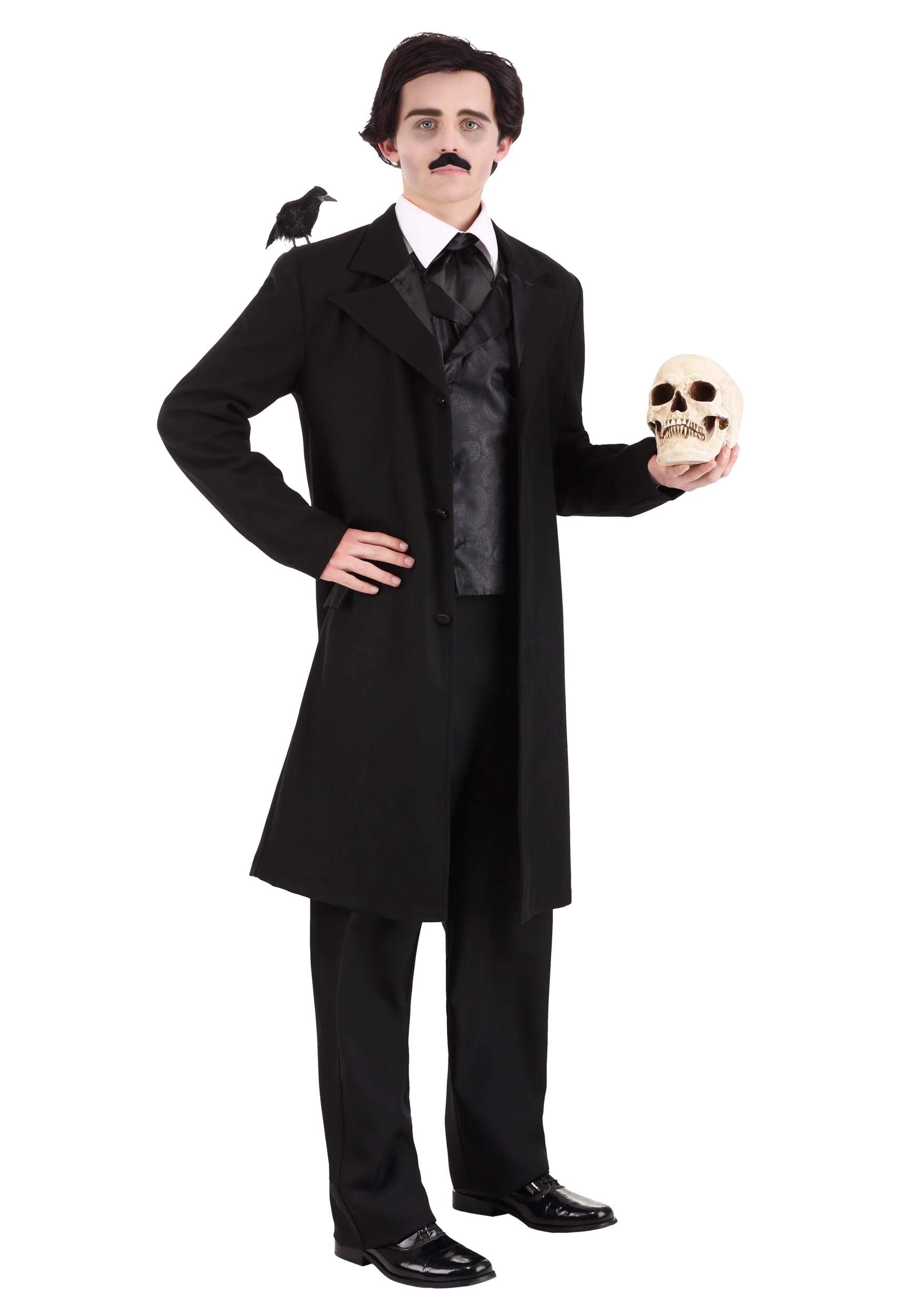 Fun Costumes Edgar Allan Poe Costume for Adults - Overcoat, Vest, Cravat, Raven - Horror Poe Costume - Large