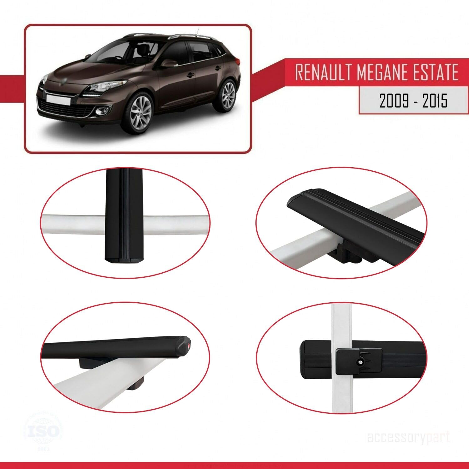 Kompatybilny z Renault Megane 3 ST 2009-2015 BASIC Model Aluminiowe poprzeczki dachowe Czarny 2 szt.