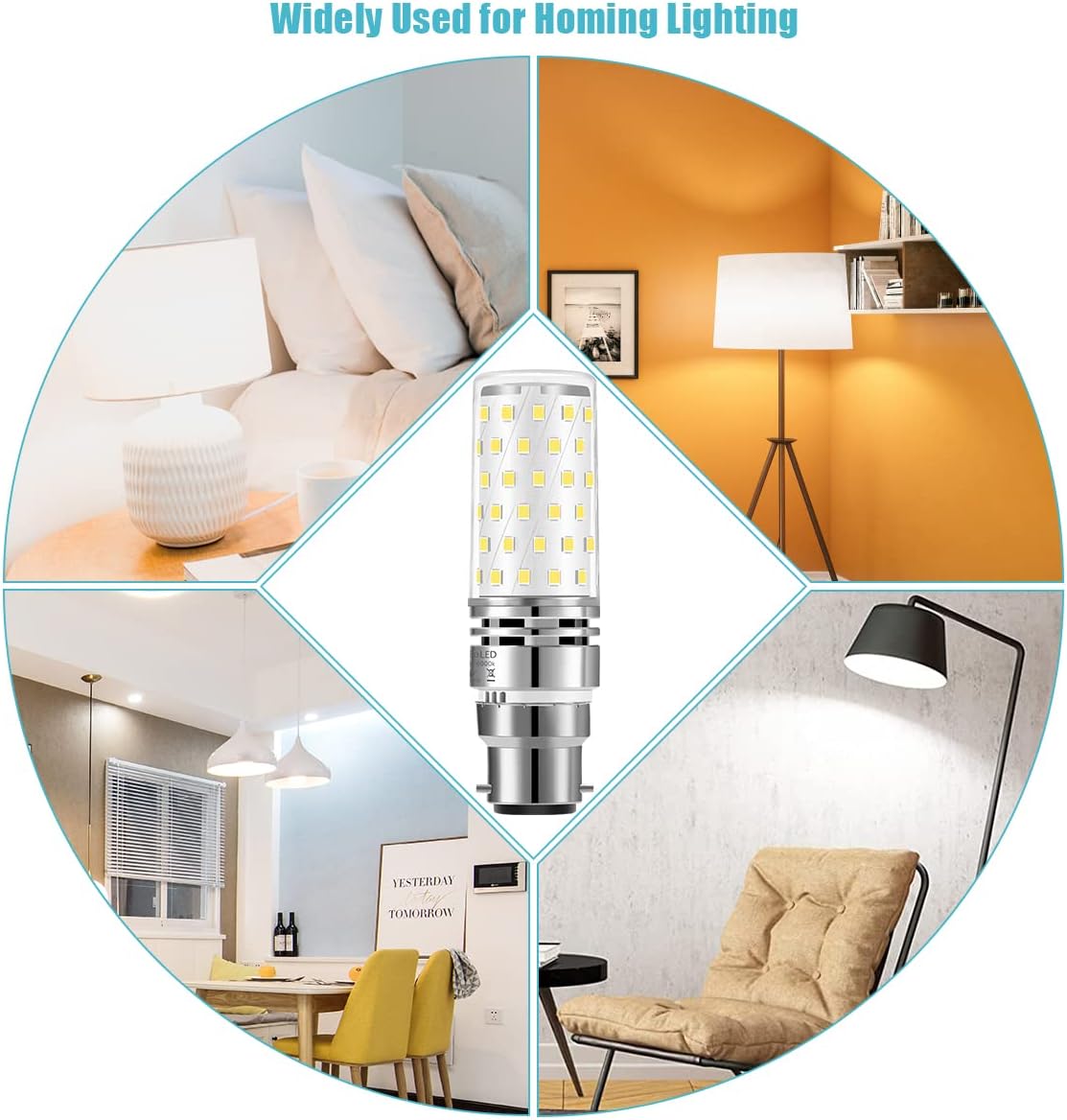 LED Bayonet Bulbs, 12W B22 Corn Bulb Equivalent 100W Halogen B22 Bayonet Cap Bulb, 1200Lm, 6000K Daylight White 4-Pack