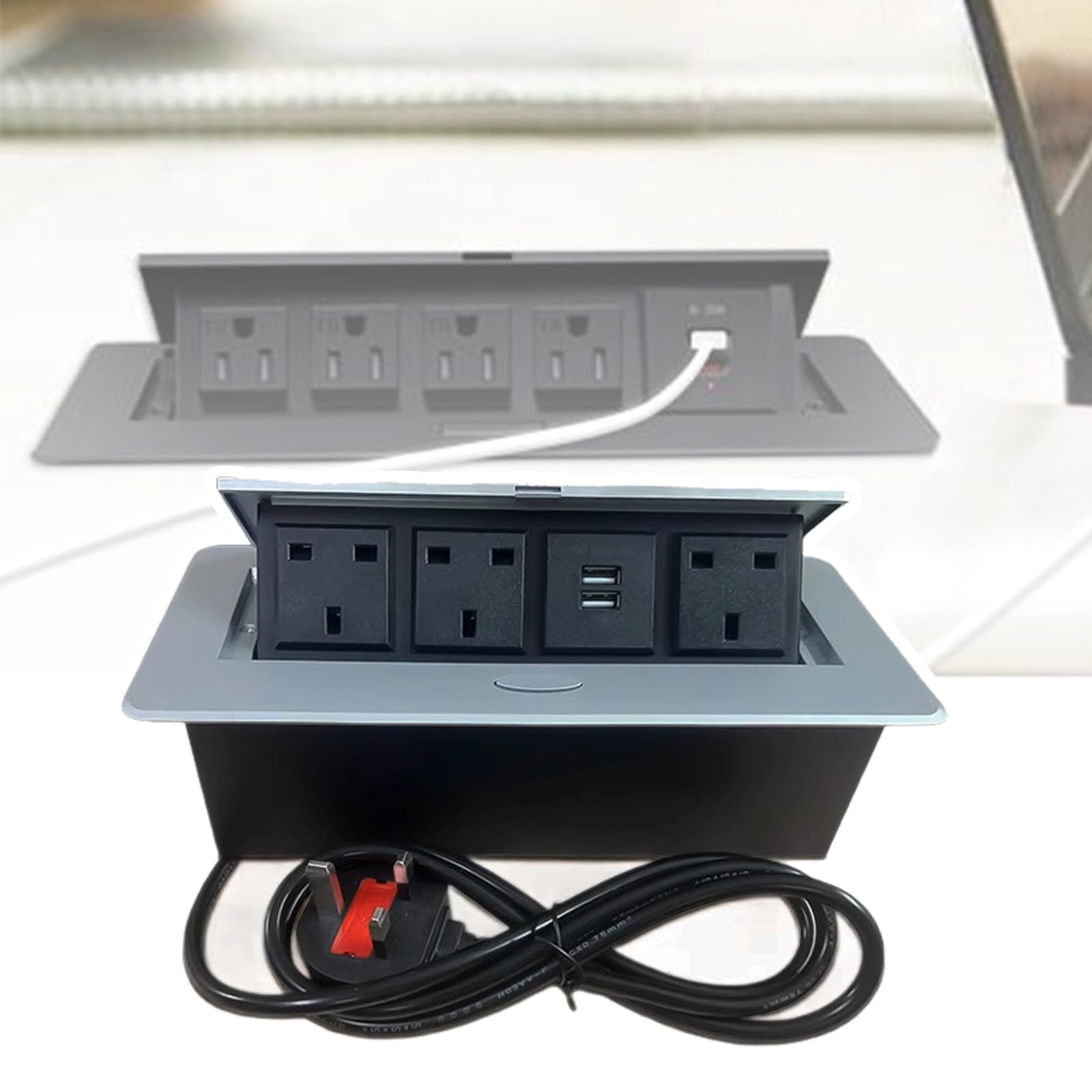 Prolunga Multipresa A Scomparsa Per Superfici Di Lavoro Incassate E Scrivanie Da Ufficio, Spina Europea Con Usb, Lega Di Zinco, Pc Ignifugo (26,5 * 11,8 * 6,8 Cm),Silver