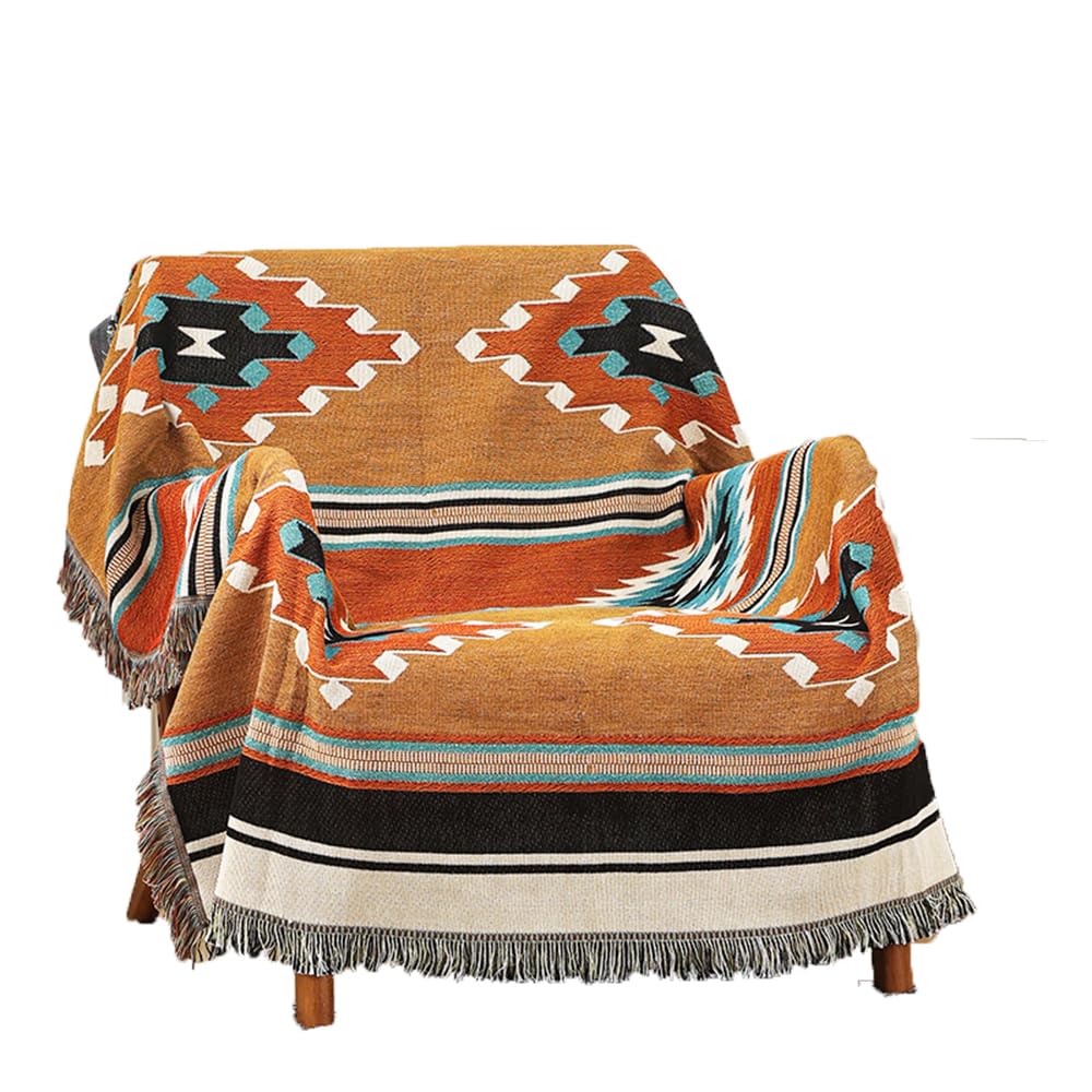 Homesy Girls Brown Boho Throw Blankets Southwestern Bed Throws Cover Reversible Green Aztec Southwest Blanket For Couch Chair Sofa Home Outdoor Beach Car Tent Travel Camping 51"X63"