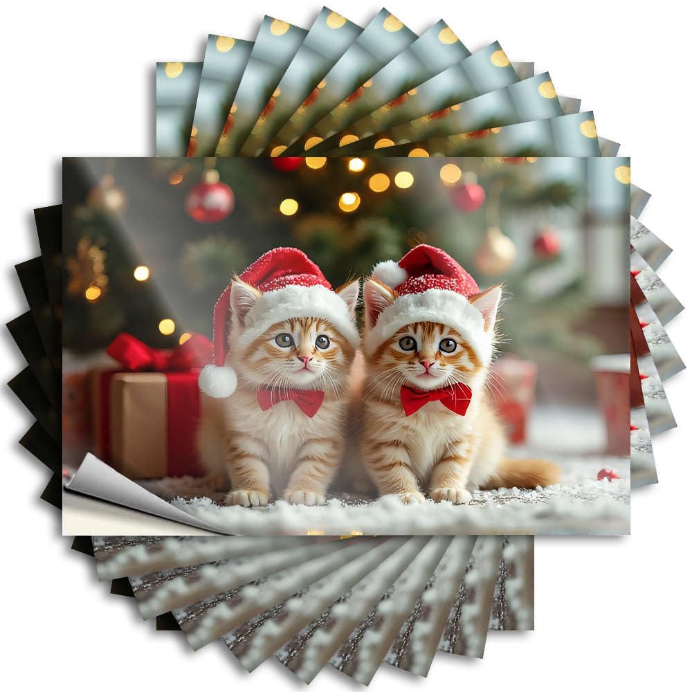 Two Kittens in Santa Hats Sitting By A Christmas Tree. Fun Housewarming - Tattoos Wall Removable Vinyl Decal(6X9CM)