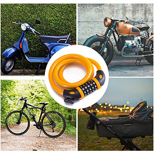 Bike Lock Bicycle Lock Chain ，5-Digit Combination Lock Core Steel Wire Bike Lock Security&Portable Bicycle Locks,1.1M X 1/2 Inch (Orange) #TOP6