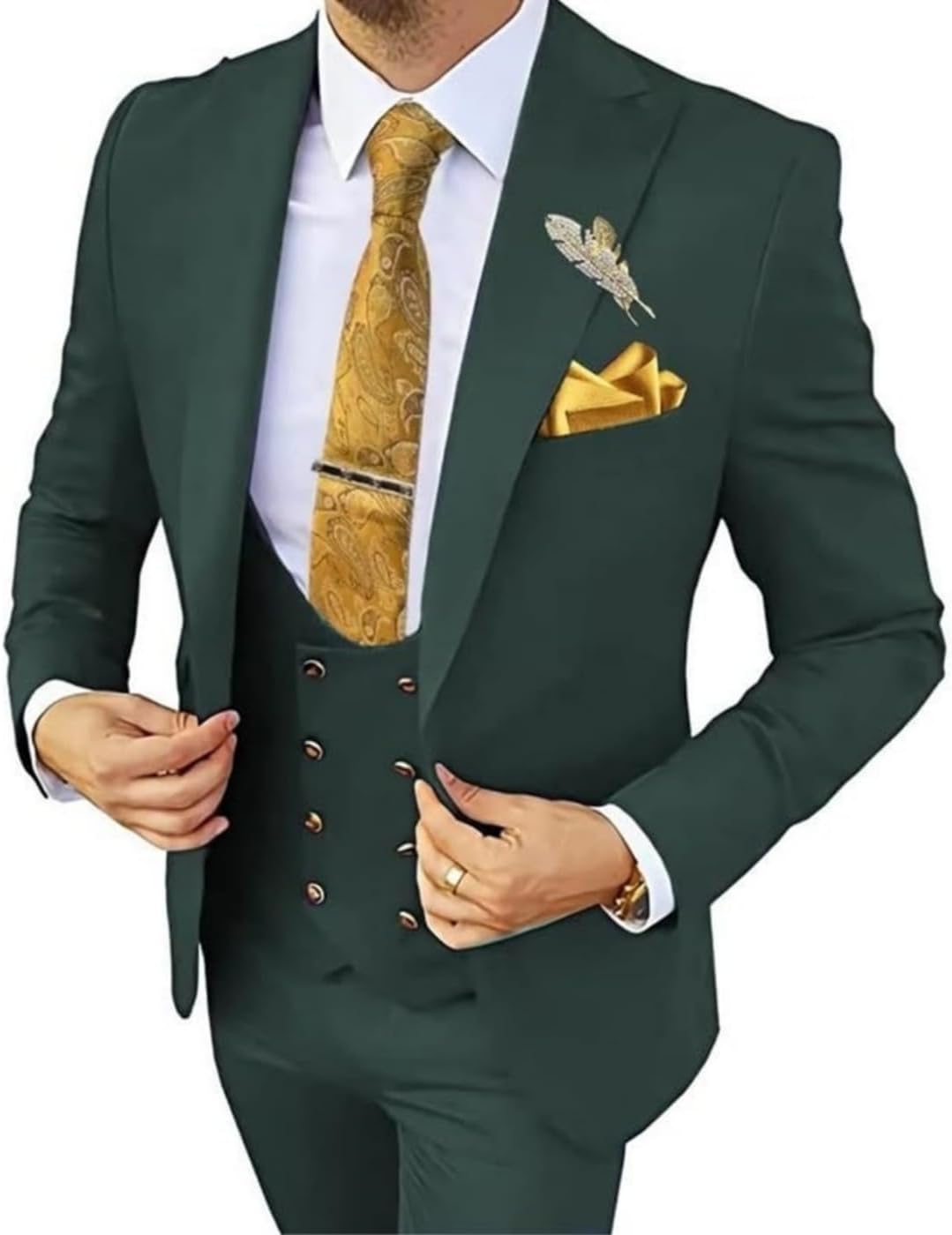 Men's Slim Fit Suits 2 Piece Double Breasted Suit Men Formal Suit Tuxedo Set for Wedding Party Dinner (Green 03) 5XL