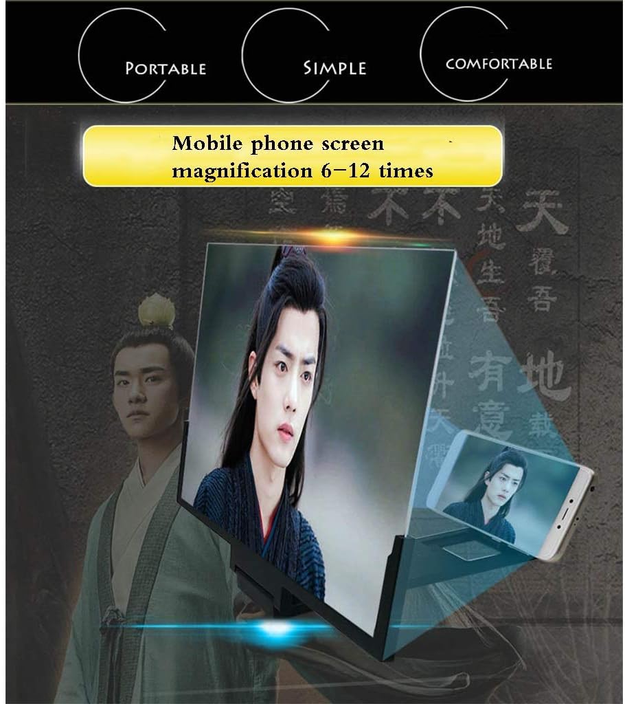 Phone Screen Magnifier for Smartphone Foldable 3D Magnifier Projector Screen for Movies Videos Compatible with All Smartphones (Color : Black-C Size : 18inch) (Black a)