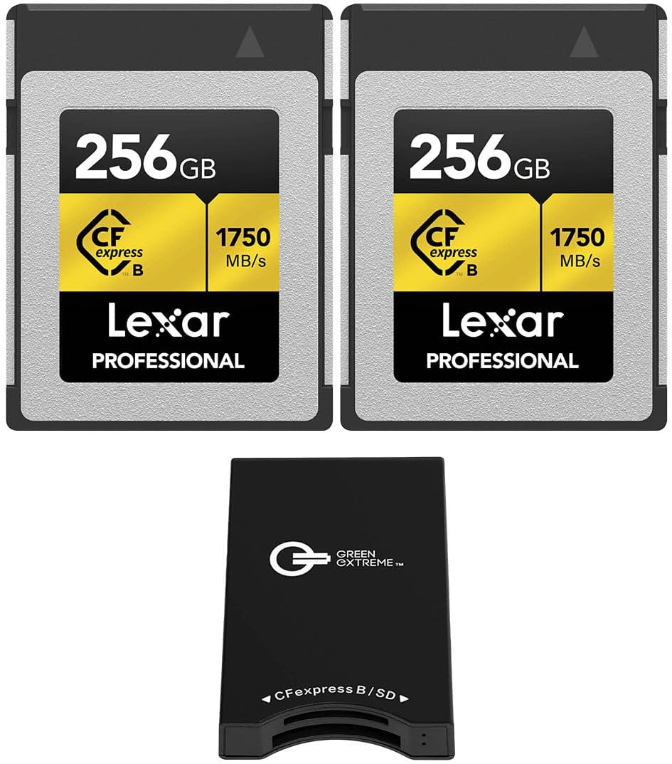 Lexar Gold Series Professional 256GB CFexpress Type-B Memory Card, 2-Pack, Bundle with USB-C Memory Card Reader