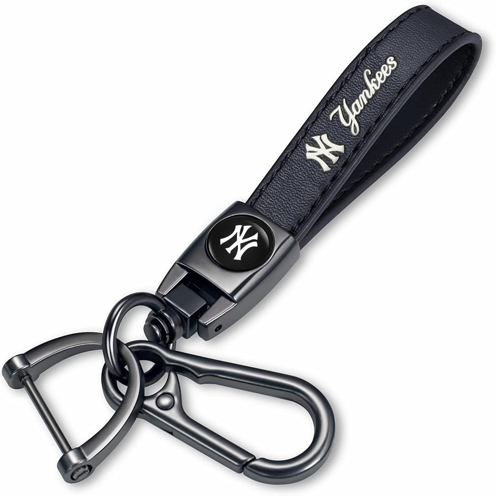 DEXBEXS Genuine Leather Baseball Key Chain Compatible with New York Yankees Baseball Fans Key ring Accessories Keychain Family Present for Man and Woman Black