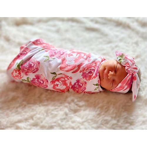 Miniatura 10 de DRESHOW BQUBO - Paquete de 1 manta para recién nacido, con diseño floral para recién nacido, con diademas o sombreros, saco de dormir para niños