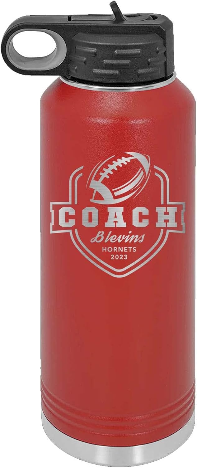 Mato & Hash 32oz Football Coach Laser Engraved Water Bottle Black LASLWB202 Coach S5