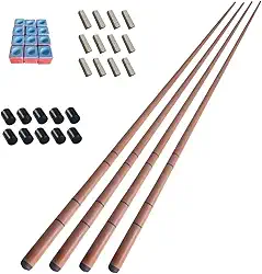 4 Tacos Bar Sinuca Snooker Ipê 1.45m Kit Giz 10 Virolas