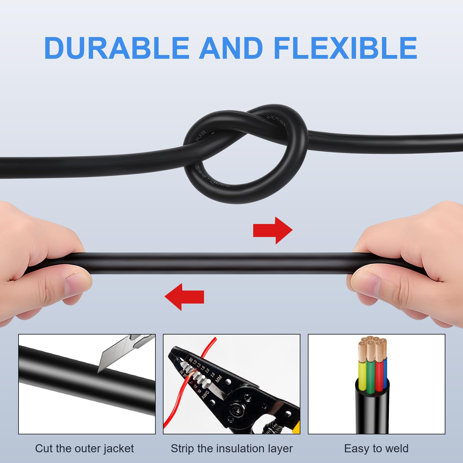 7 Conductores 0,75mm² 20 Metros Cable para Auto – Cable para Remolque Multiconductor, Conductor de Tierra Redondo, Negro, para Caravanas, Camiones, Remolques