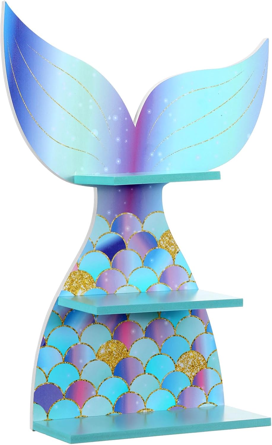 Bencailor Mermaid Wall Shelf Decor Wooden Floating Mermaid Tail Shelf Hanging Wall Art Decor for Girls Bedroom Nursery Gift(Blue and Pink)