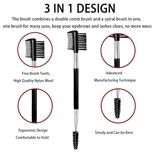 Miniatura 2 de Ksvsonrvi Cepillo de pestañas de cejas 2PCS Peine de pestañas de cabeza 3 Cepillo de doble cabeza Cepillo de maquillaje Herramienta de aseo