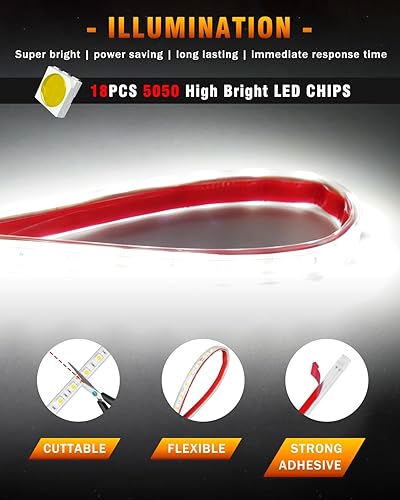 Miniatura 5 de Qasim Tira de luz LED de 12 V, impermeable, 12.6 in, color blanco, luces LED subterráneas para coche, motocicletas, barcos, navegación interior y