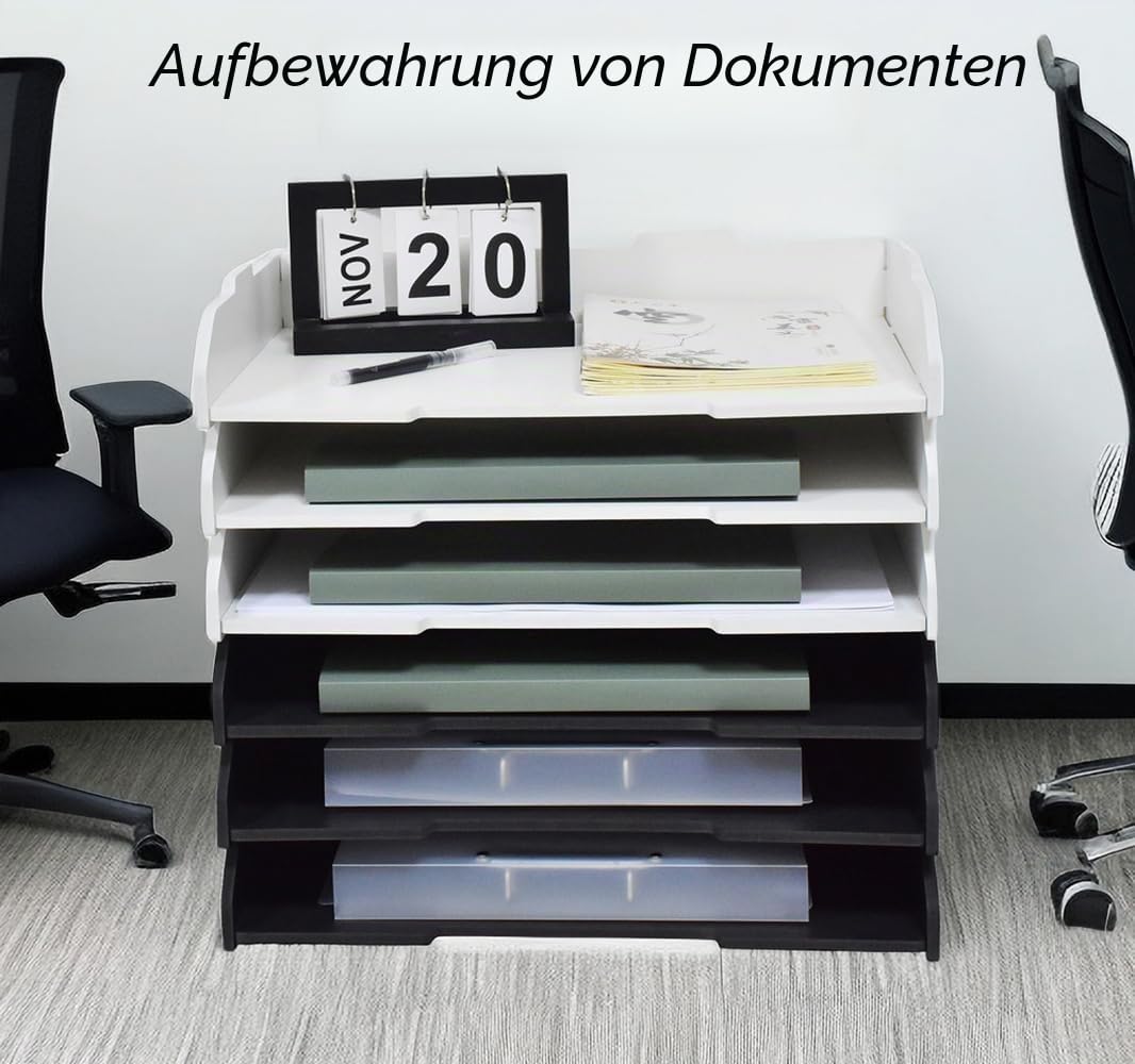 Stapelbare Papierablage, A3, 3 Etagen, Schreibtisch-Organizer für Bürobedarf, Aktenaufbewahrung, Brief-Organizer, A3-Aktenordner, Zuhause oder Büro, Schule, Weiß (Querformat, Weiß, 3 Ebenen)