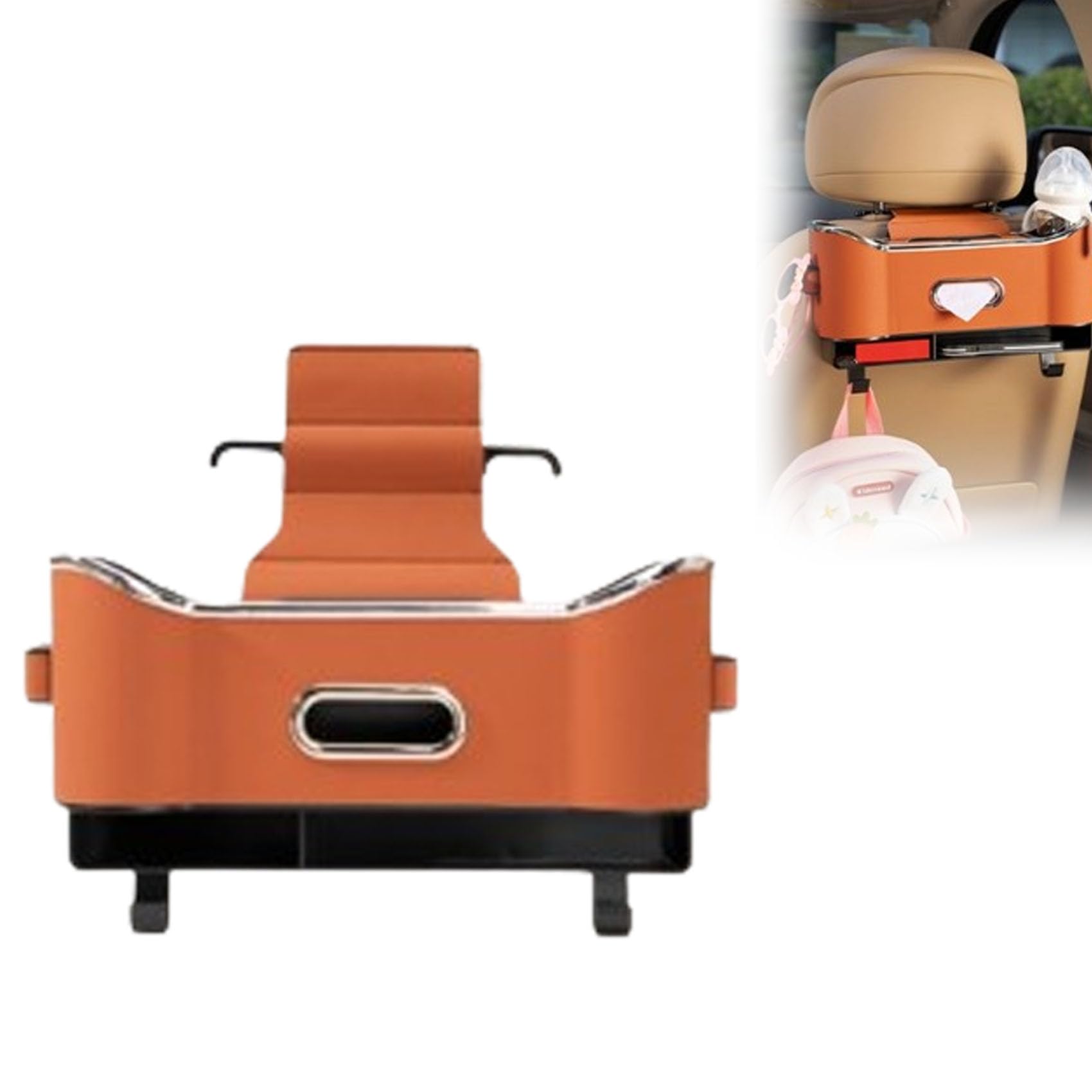 Organisateur de voiture de luxe en similicuir orange avec finitions haut de gamme