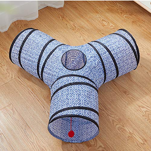 Image of Tempcore 3 Way Collapsible Cat Tunnel for Indoor Cats, Pet Tunnel Bored Toys with Peek Hole & Ball for Puppy, Kitty, Kitten, Rabbit