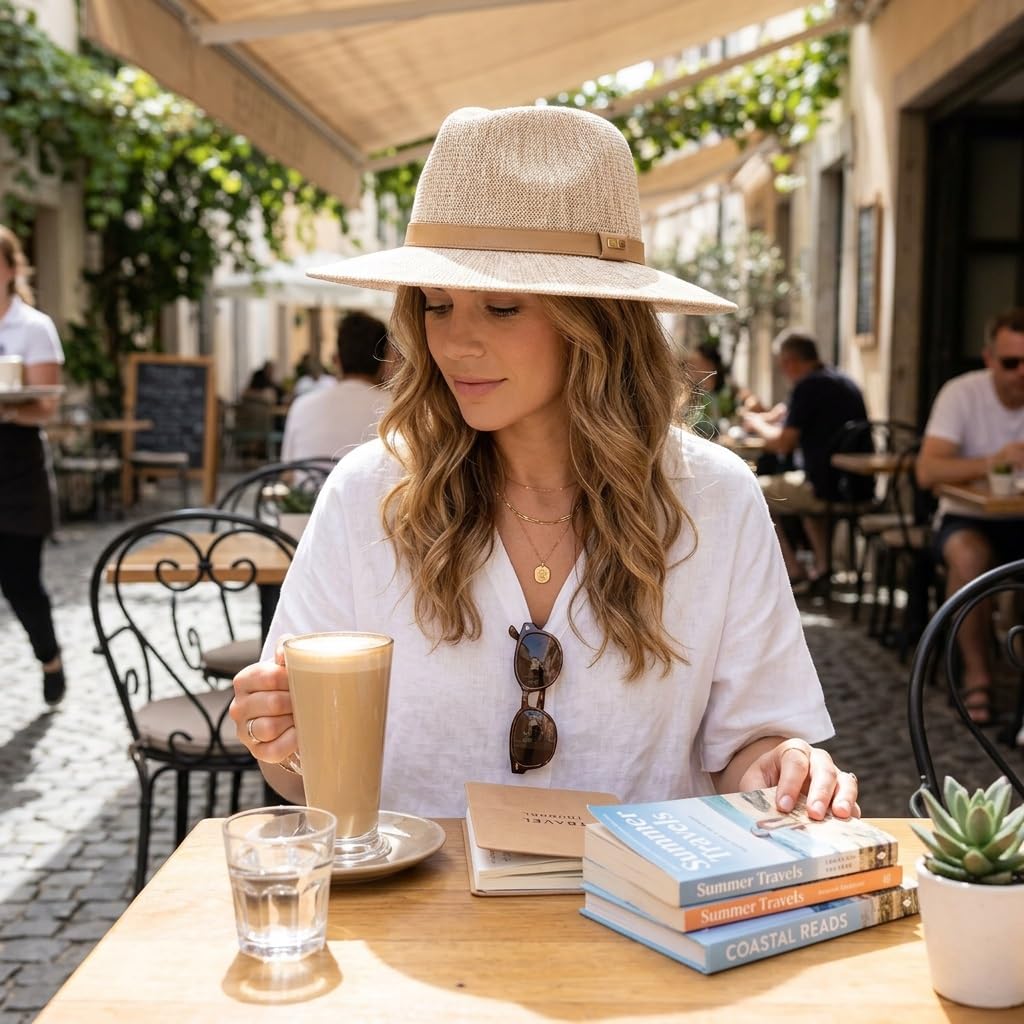 Cappello Fedora in Maglia per Donna, Cappello da Sole Pieghevole e Morbido, Leggero e Traspirante per Spiaggia, Vacanze, Viaggi, Escursionismo