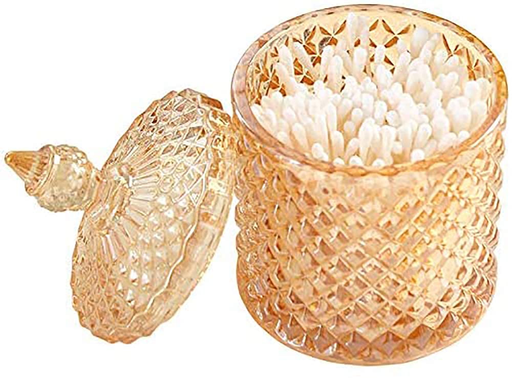 CLOVERHOME Colorful Home Decorative Jar Qtips Holder Dispenser Glass Storage Container Bathroom Counter Vanity Organizer for Bath Salts/Swabs/Rounds