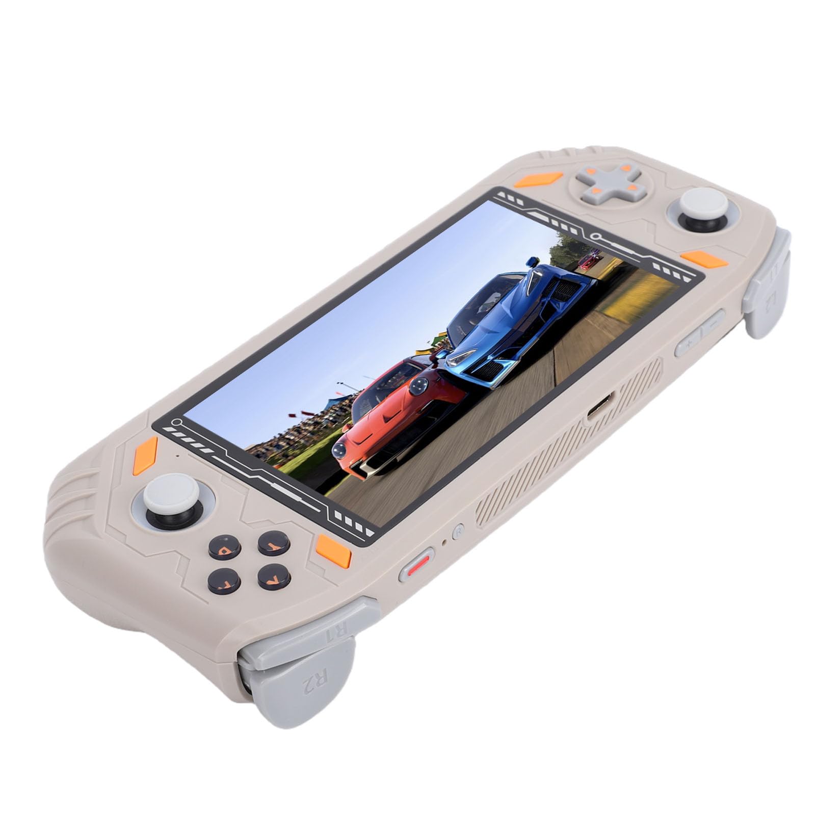 Vikye Wiederaufladbare Handheld-Spielekonsole, 5,5-Zoll-Bildschirm, Extrem Leistungsstark, für Familien-Gaming-Station mit 2 Controllern (Beige)