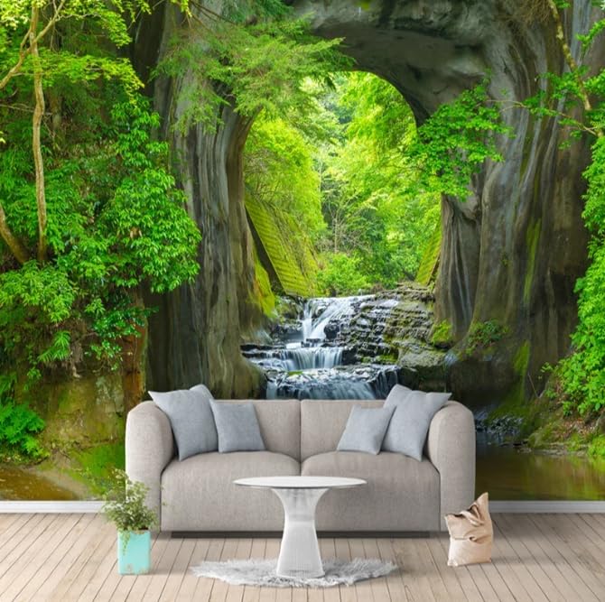 Décor mural paysage de grotte 3D papier peint vert forêt 200cm
