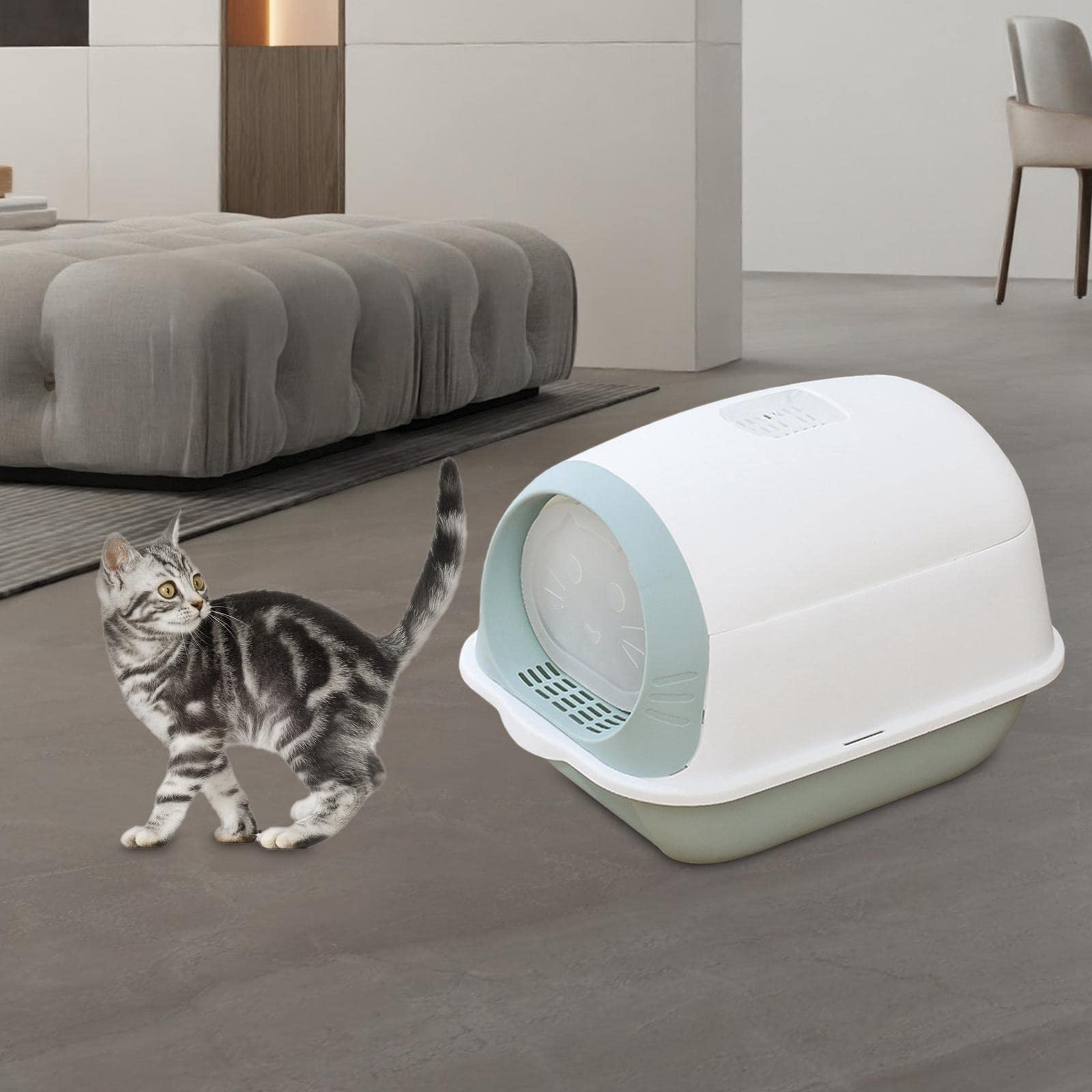 Arenero Cerrado para Gatos, Bandeja de Arena Incorporada con Pala, Bandeja de Aseo, Fácil Limpieza, Contenedor a Prueba de Salpicaduras, Apto para P