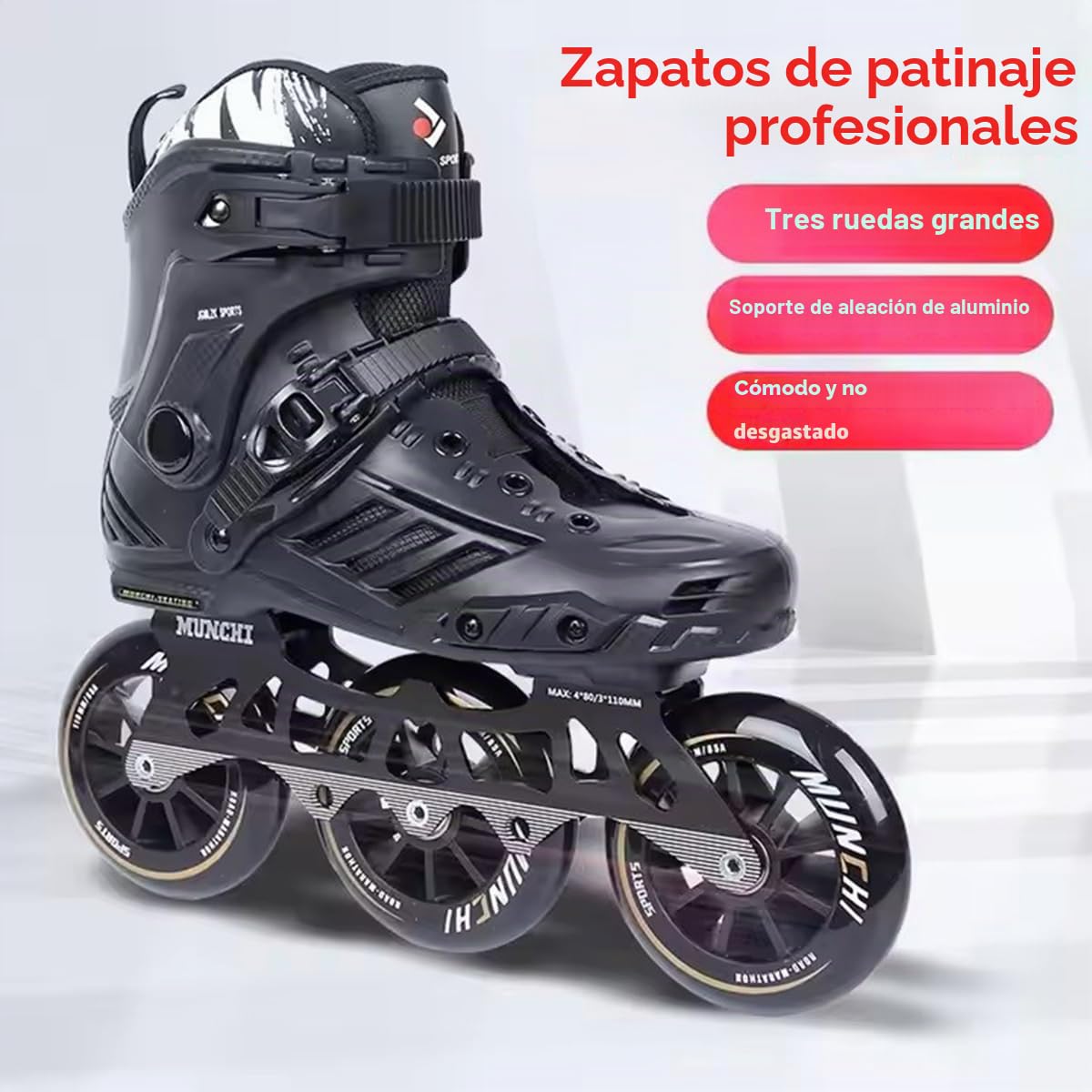 Patines De 3 Ruedas, Botas De Patinaje En Línea Profesionales De 110 Mm para Hombres Y Mujeres, con Rodamientos ABEC-9, Patines De Cross Country De Alto Rendimiento para Adultos(Size:42)