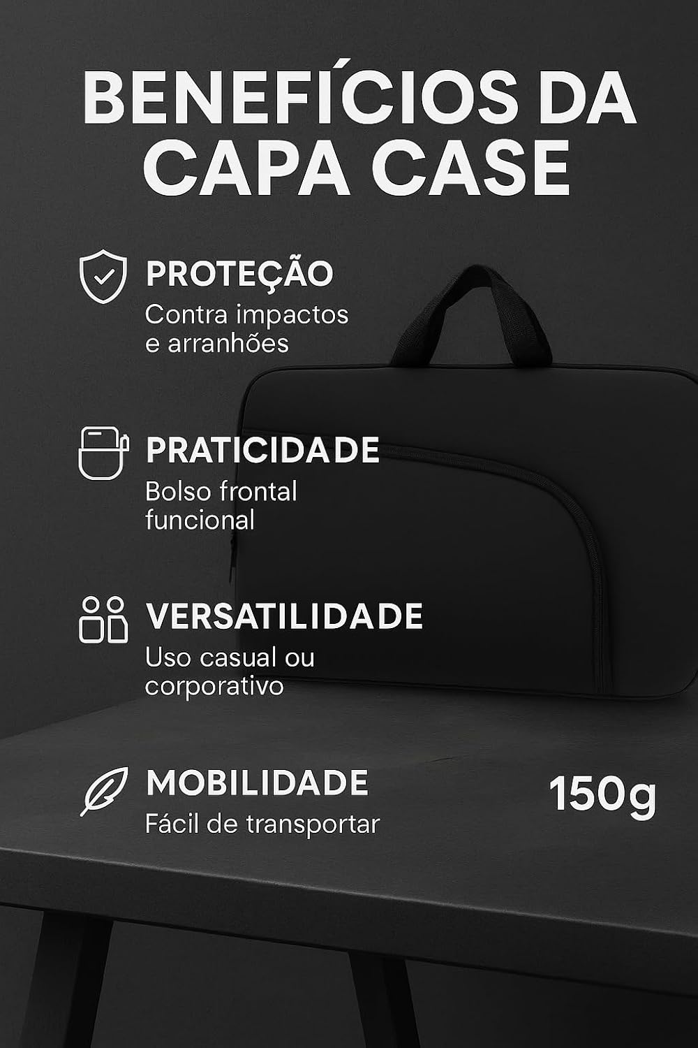 Capa para Notebook 15.6 Polegadas, Resistente à Água, Leve (150g), com Alça e Bolso Frontal, Case Protetora Slim para Trabalho, Faculdade e Viagem, Alça Reforçada, Neoprene - Qualidade Premium