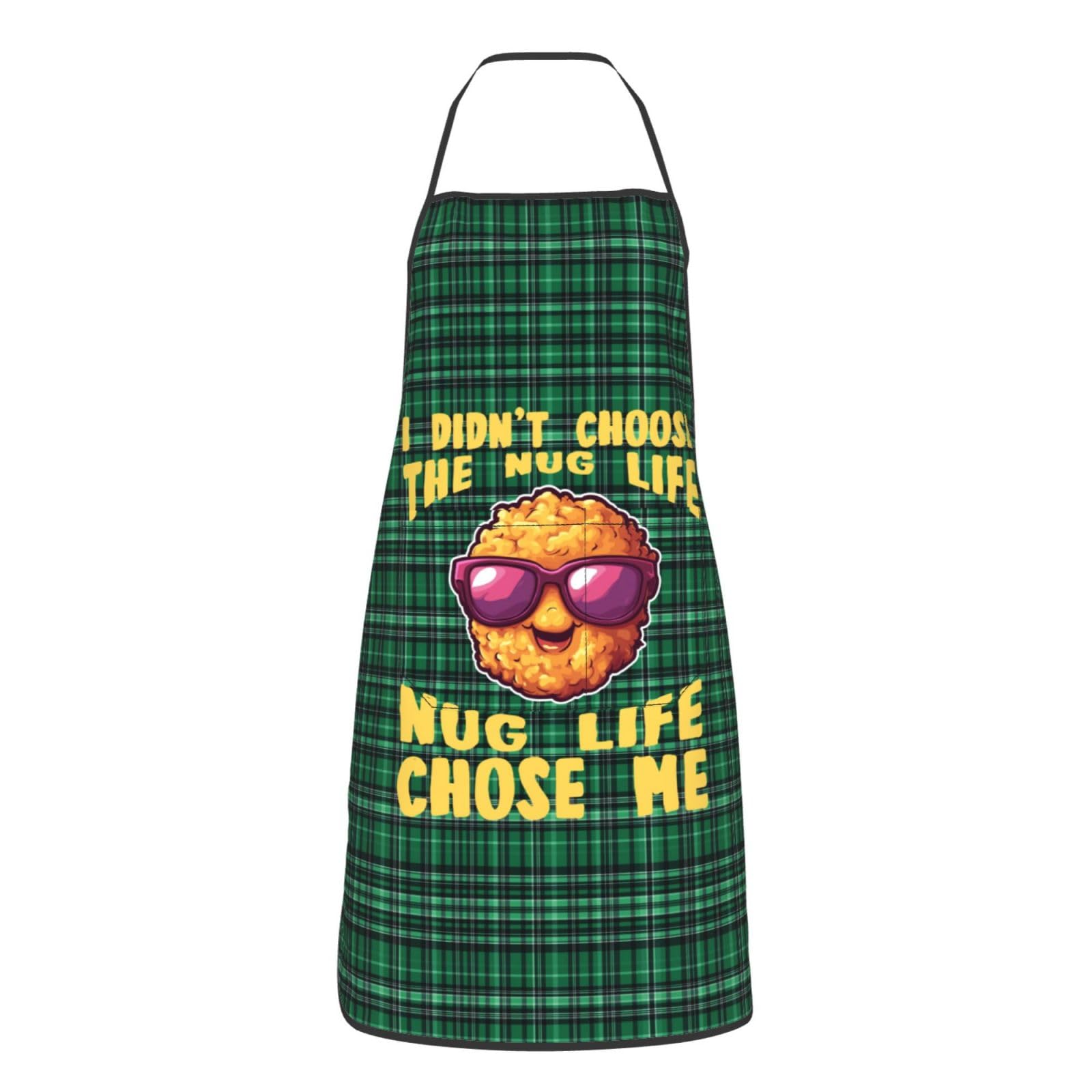 nopicsn I Didn't Choose The Nug Life Chicken Nugget Apron for cooking with Pockets Women Men Kitchen Chef Funny Aprons