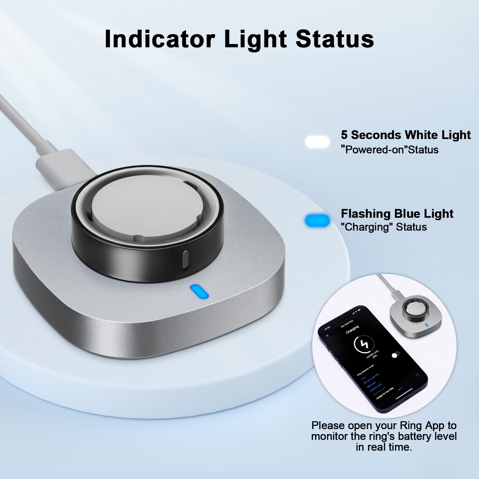 ZOOROO Chargeur compatible avec Oura Ring Gen 4/Oura Ring Gen 4 Ceramic Taille 13, Station de charge rapide avec câble USB-C