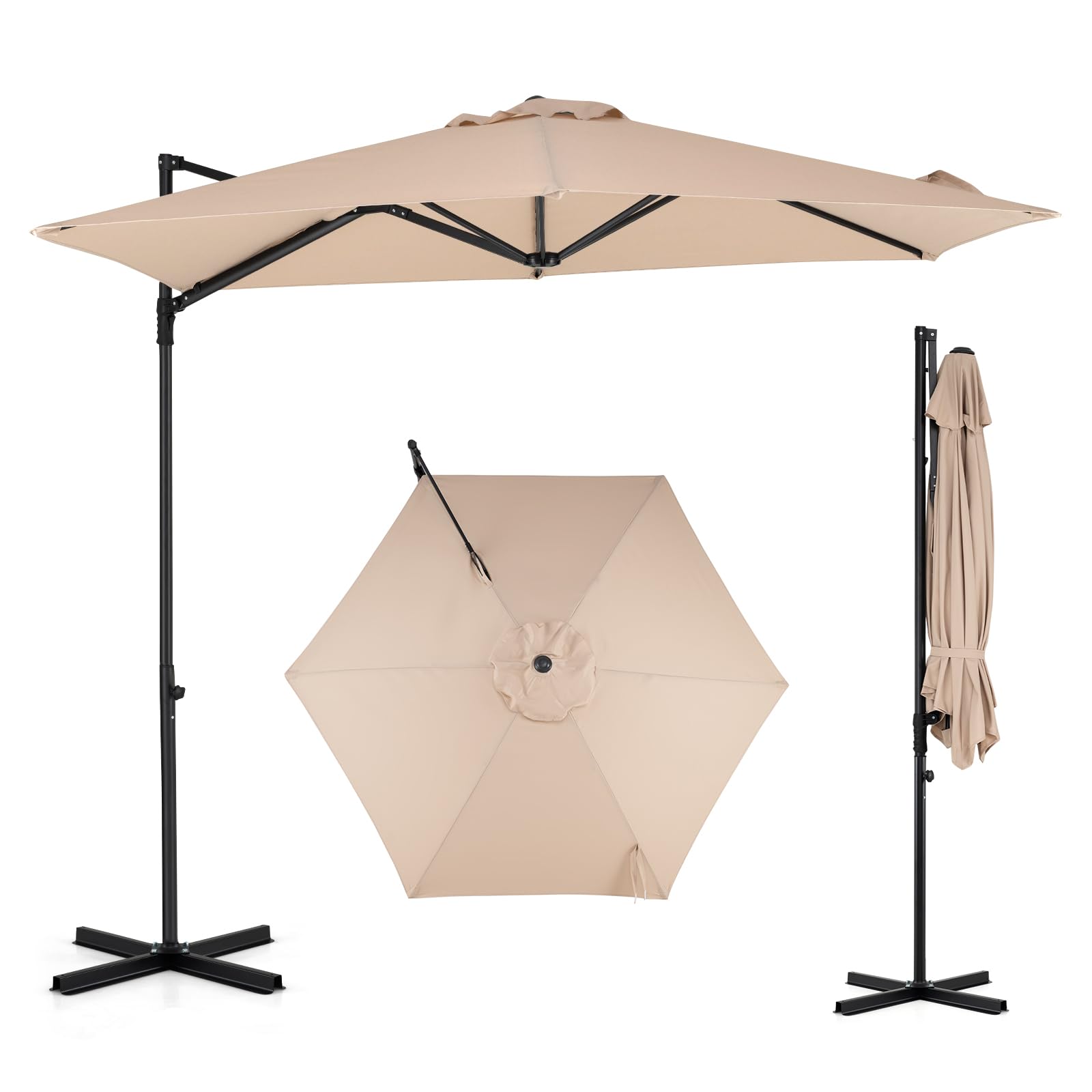 COSTWAY Sombrilla Terraza Exterior, Parasol Excentrico con Rotación de 360°, Varillas Resistentes, Ventilación Superior, Correa de Sujeción, Sombrilla de Jardín para Terraza Patio Piscina