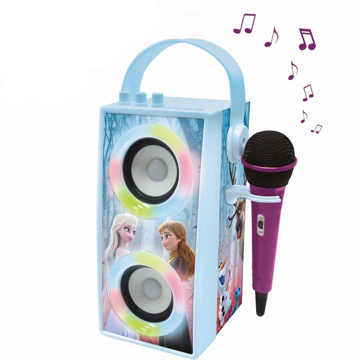 LEXIBOOK, Frozen, Portable Bluetooth Light Speaker with Microphone, Light effects, Karaoke, Wireless, USB, SD card, Rechargeable battery, blue/purple, BTP180FZZ