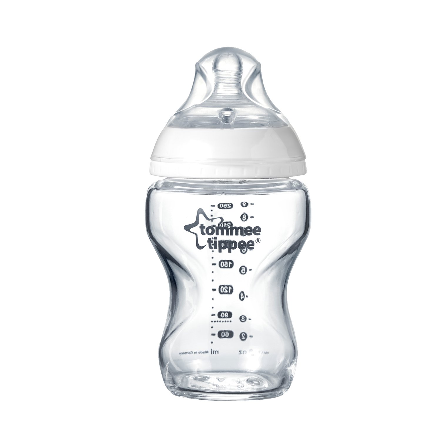 Tommee Tippee Biberon di Vetro Closer to Nature, 250 ml, + Tettarelle Closer to Nature, Flusso Medio, 2 Pezzi