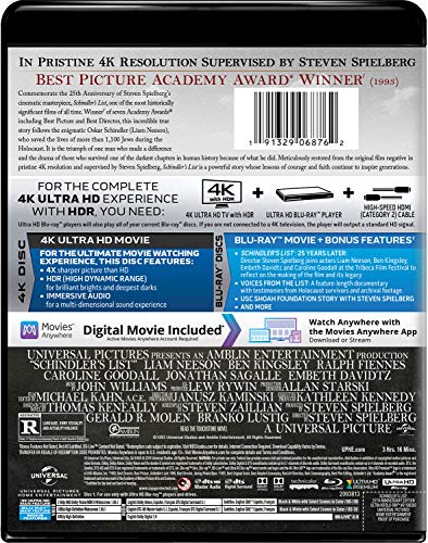 Schindler's List (4K Ultra Hd + Blu-Ray + Digital/25Th Anniversary Edition)