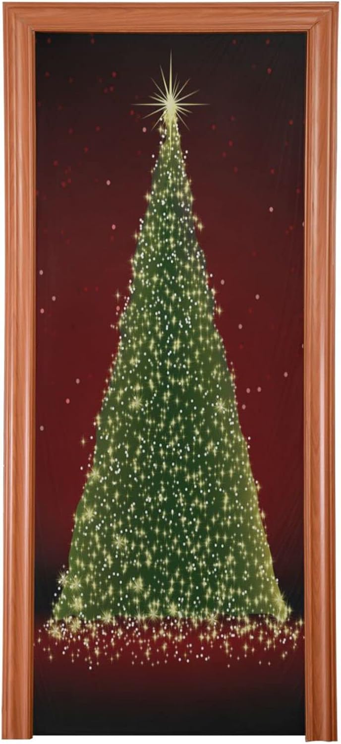 xigua Glitter Christmas Tree Door Cover, Front Door Cover Decoration, Removable Home