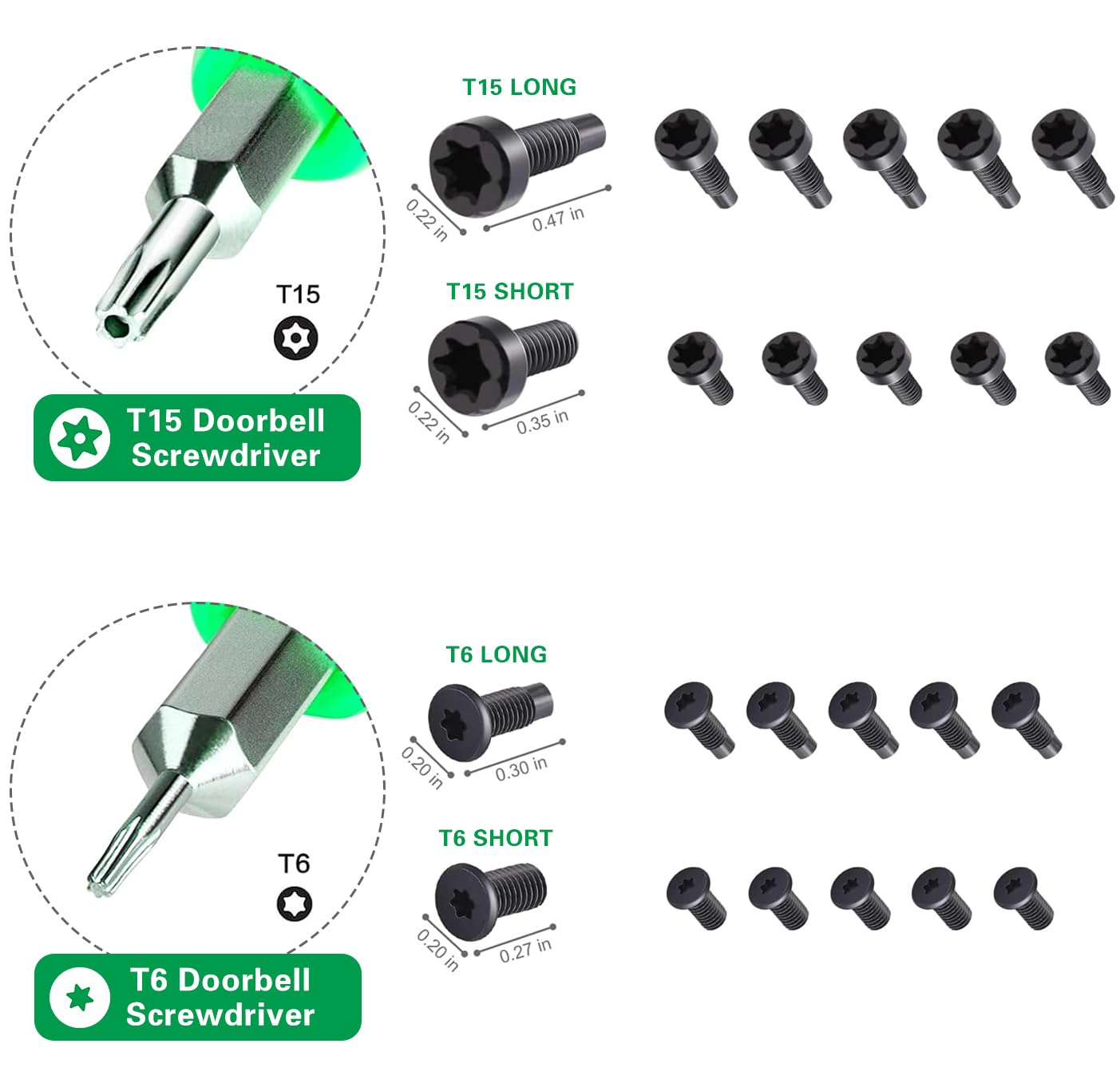 Ring Doorbell Screws - 20 PCS Double-Ended T6 T15 Security Screws for Ring 2nd Gen Doorbell (Green) - Image 2