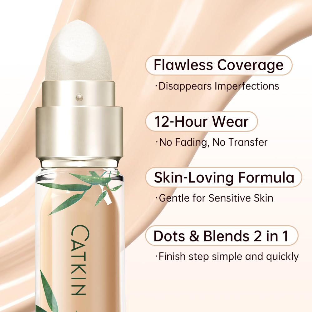 CATKIN Anti Cerne Correcteur Liquide Couverture Complète,5.4ml | Texture eau-crème, Hydratante, Waterproof Longue Durée, Applicateur Double Extrémité, Convient aux Peaux Matures/Sensibles