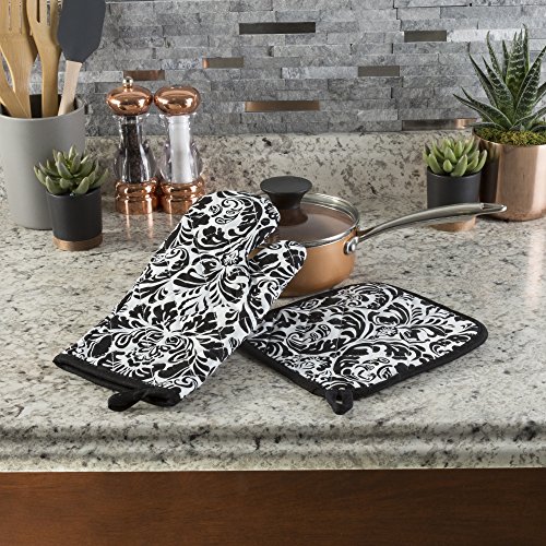 Oven Mitt And Pot Holder Set, Quilted And Flame And Heat Resistant By Lavish Home (Black) #TOP1